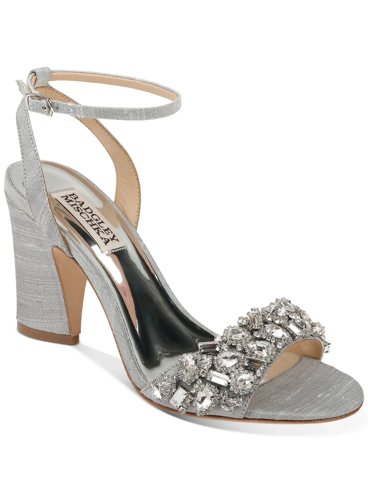 Premium BADGLEY MISCHKA Womens Silver Toe Strap Metallic Rhinestone Round Toe Block Heel Buckle Dress Sandals Shoes 7 - Great Deal!