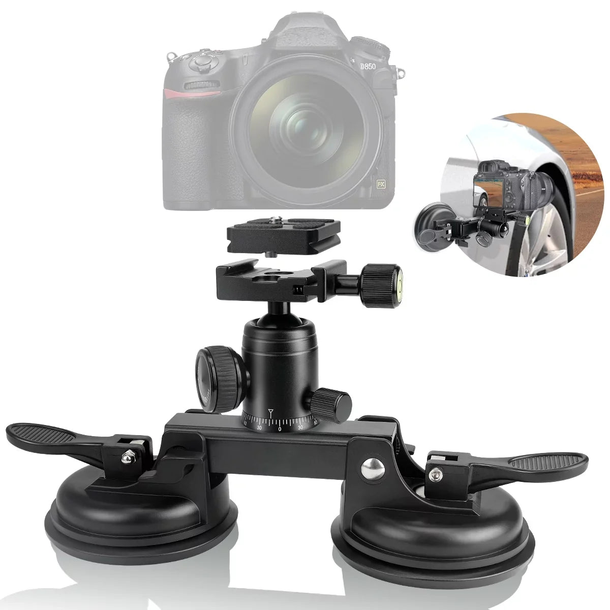 Premium Premium Heavy Duty (20 lbs Load) DSLR Mirorrless Camera Suction Cup Car Mount Camcorder Vehicle Holder 360Â° Ball Head Compatible with Nikon Canon Sony RED BM