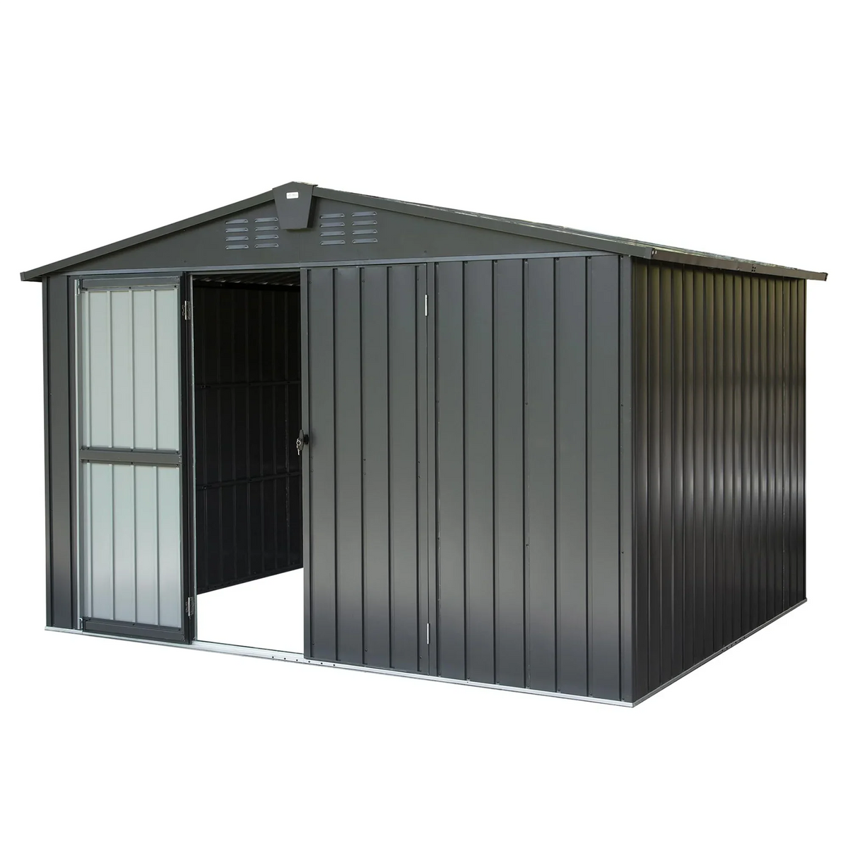 Homiyad Outdoor Storage Shed 10'X 8', Metal Garden Shed for Bike, Trash Can, Tools, Galvanized Steel Outdoor Storage Cabinet with Lockable Door for Backyard, Patio, Lawn (10X8ft, Black) - Great Deal!