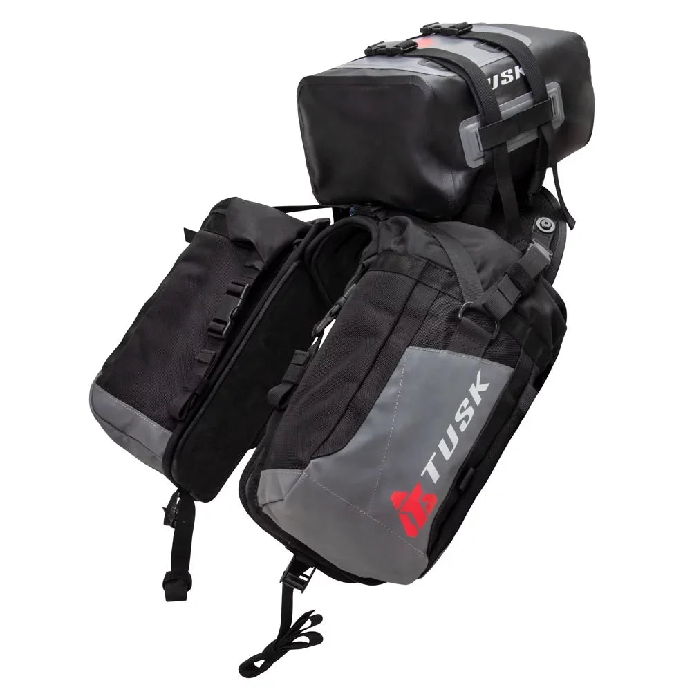 Premium Tusk Excursion Rackless Luggage System w/ X-Small Dry Duffel Tail Bag Standard Heat Shield For HUSQVARNA TR 650 Strada 2013-2014 - Great Deal!