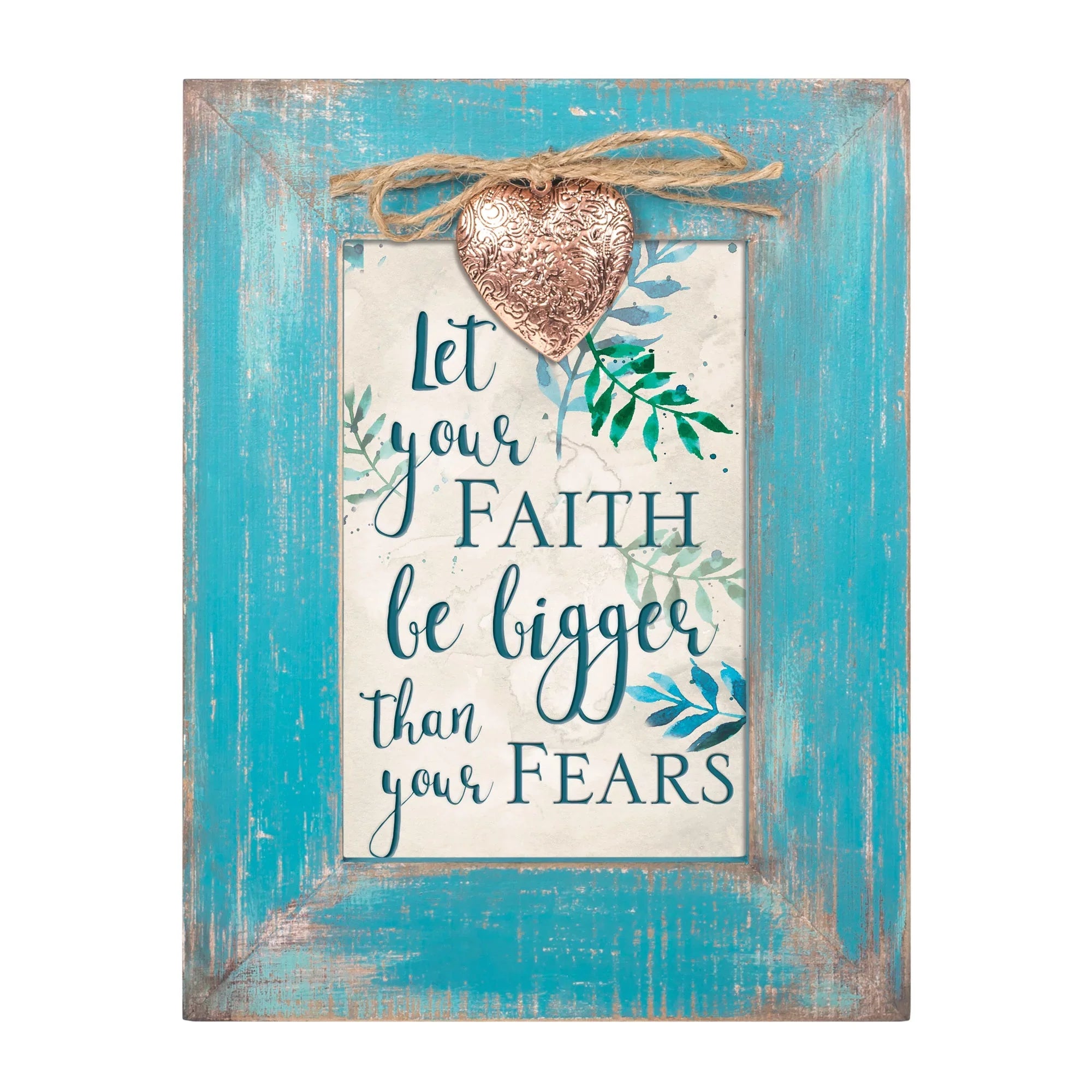 Let Your Faith Be Bigger Than Fears Teal Distressed Locket Easel Back Picture Frame - Great Deal! - Great Deal!
