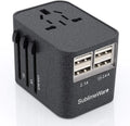 Premium Premium International Power Adapter for Travel (SandBlack) - 4 USB European Plug Adapter for 150+ Countries - for Europe UK America China Ireland Italy - Smart Charging 2.4A Travel Adapters by Sublimeware - Great Deal!