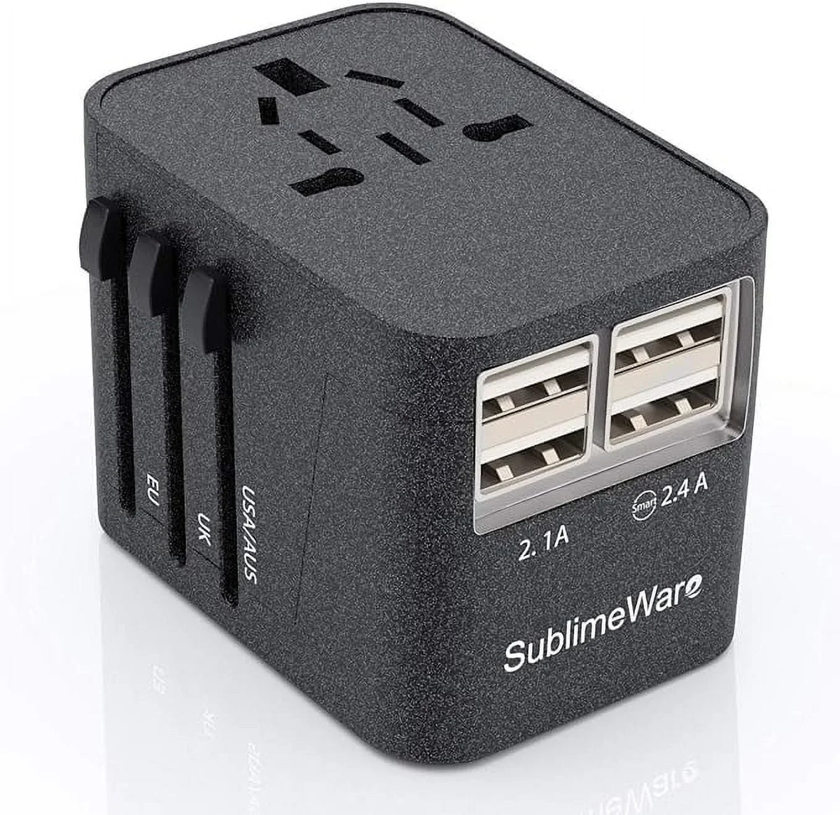 Premium Premium International Power Adapter for Travel (SandBlack) - 4 USB European Plug Adapter for 150+ Countries - for Europe UK America China Ireland Italy - Smart Charging 2.4A Travel Adapters by Sublimeware - Great Deal!