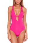 Becca by Rebecca Virtue COSMOPOLITAN Skylar Plunge One-Piece Swimsuit, Small