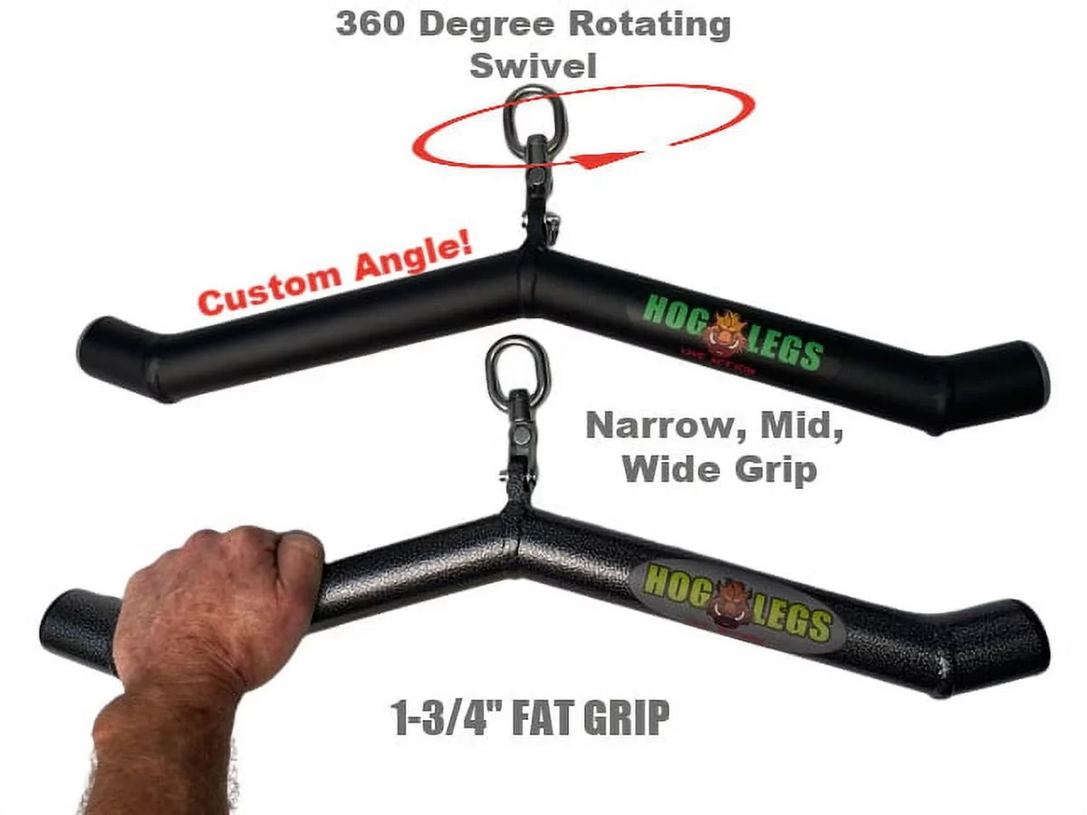 Premium IRON COMPANY LPG Muscle Hog Legs Ham Bone 1-3/4 In. 30 Degree Fat Triceps Bar Cable Exercise Machine Attachment