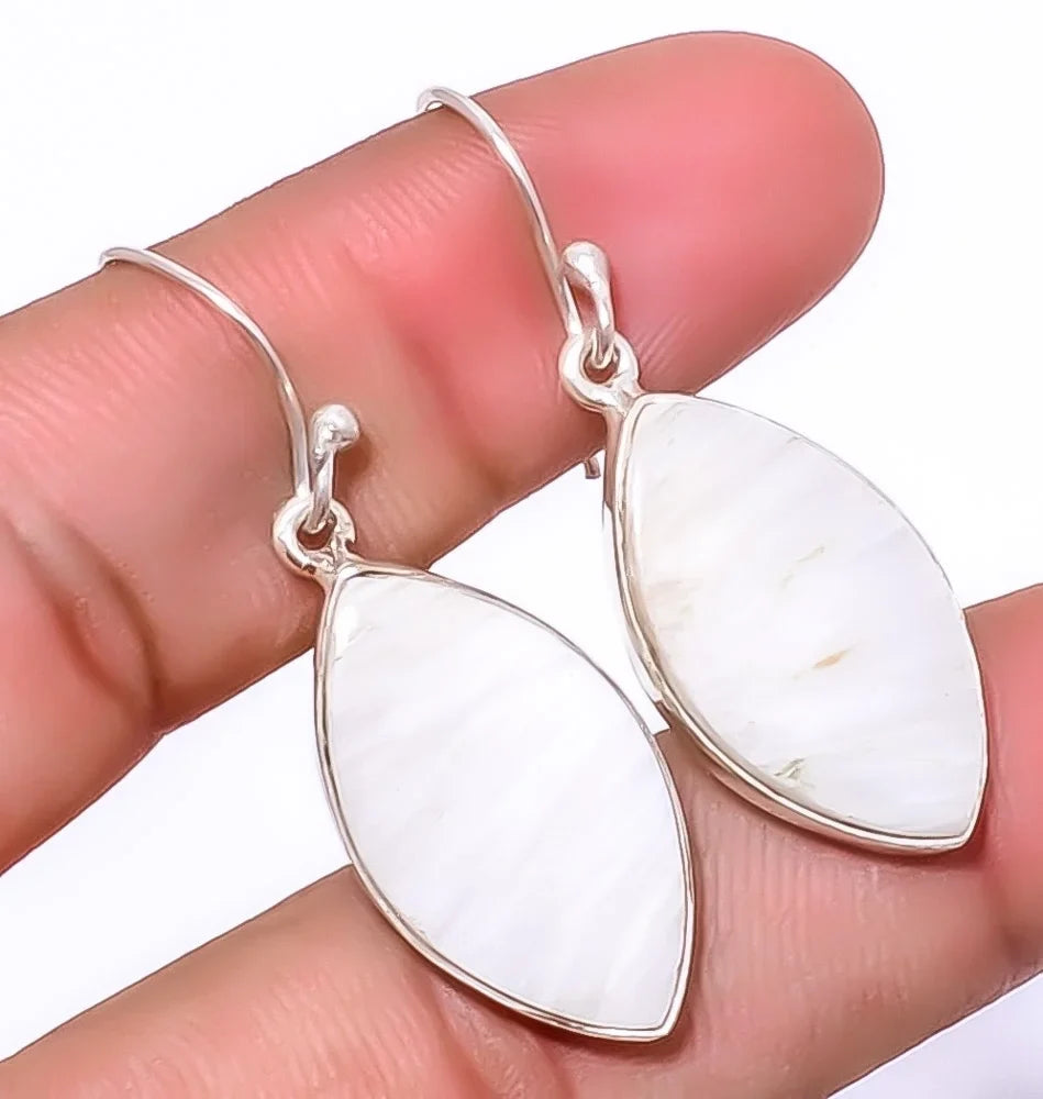 White Scolecite - India Gemstone 925 Silver Plated Jewelry Earring 1.76" A379, Valentine's Day Gift, Birthday Gift, Beautiful Jewelry For Woman - Great Deal! - Great Deal!
