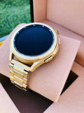 Premium Custom 24k Gold Plated 46mm Samsung Galaxy Watch 4 Gold Bezel Gray Gold Band LTE