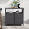 AUCHI Indoor Outdoor 2-Door Wicker Storage Cabinet with Shelf, Powder Coated Steel, All Weather Resin Wicker, Dark Brown - Great Deal! - Great Deal!