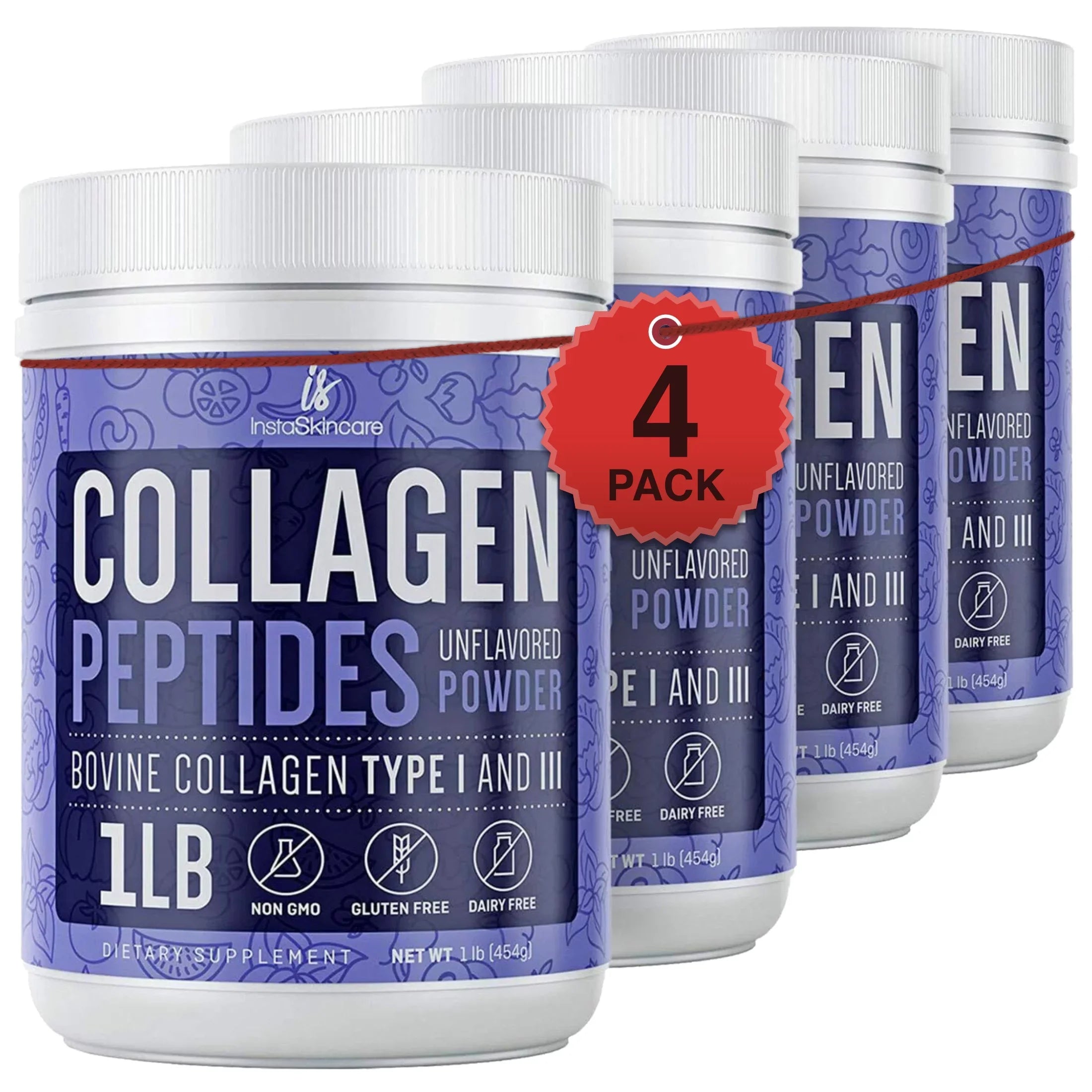 Premium Premium 4 Pack Premium Collagen Peptides Powder Hydrolyzed Anti-Aging Protein 1 LB - Great Deal!