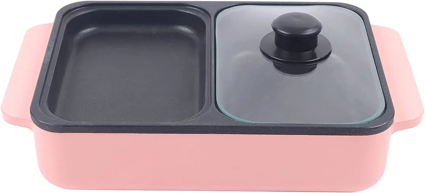 Premium MONIPA 2 in 1 Portable Electric Hot Pot Barbecue Grill Barbecue Hotpot Pan, Non-Stick Stainless Steel Pan (Pink) - Great Deal!