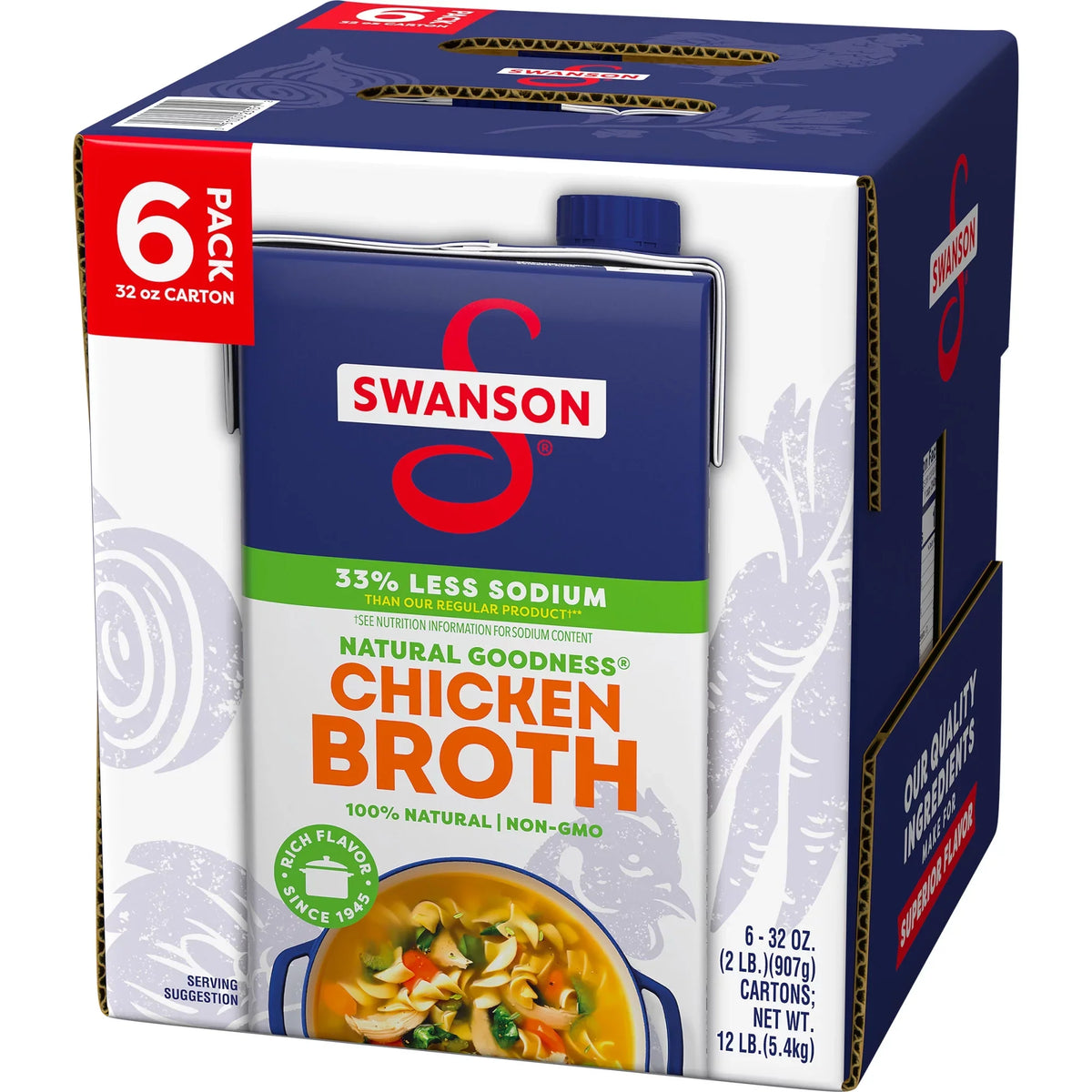 Premium Premium (6 Pack) Swanson Natural Goodness 33% Less Sodium Chicken Broth, 32 oz Carton - Great Deal! - Great Deal!