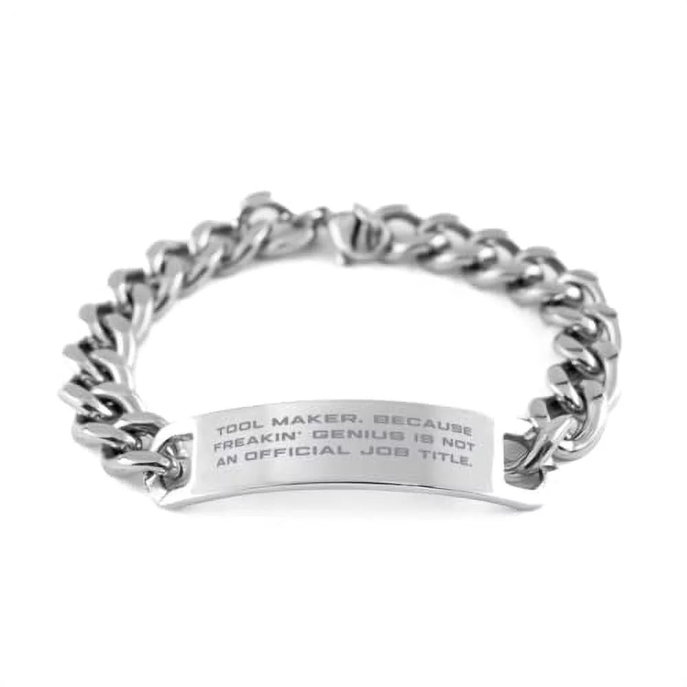 Premium Tool Maker. Because Freakin' Genius is Not an Official. Cuban Chain Bracelet, Tool Maker Engraved Bracelet, Sarcastic Gifts for Tool Maker - Great Deal!