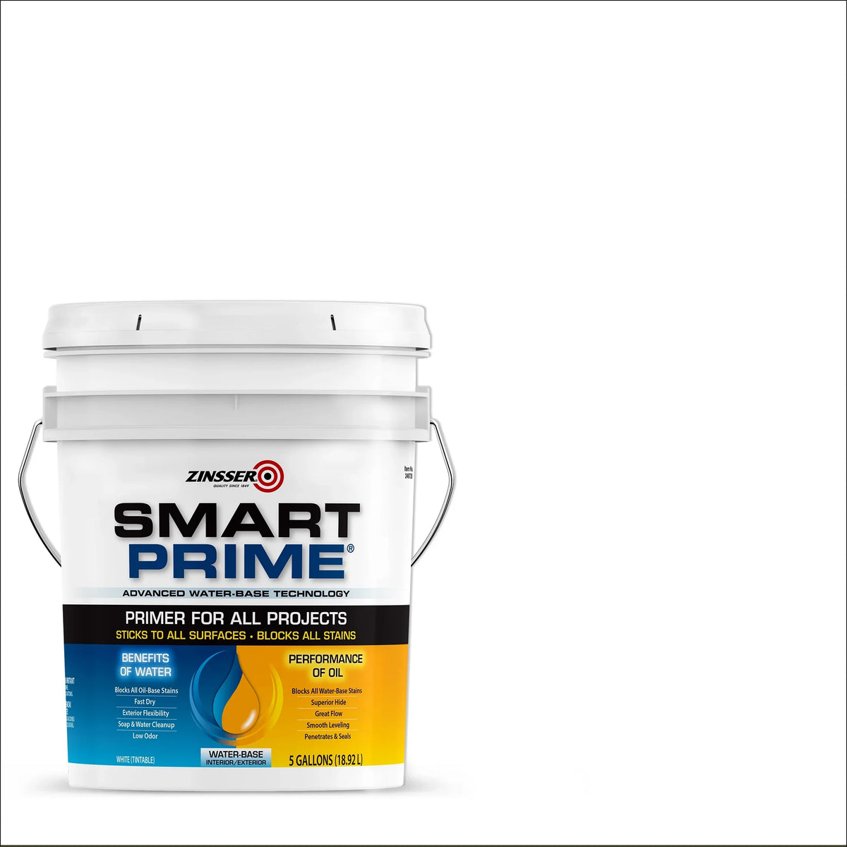 Premium Premium White, Zinsser Smart Prime Universal Water-Based Flat Primer- 249728, 5 Gallon- 1 Pack - Great Deal! - Great Deal!