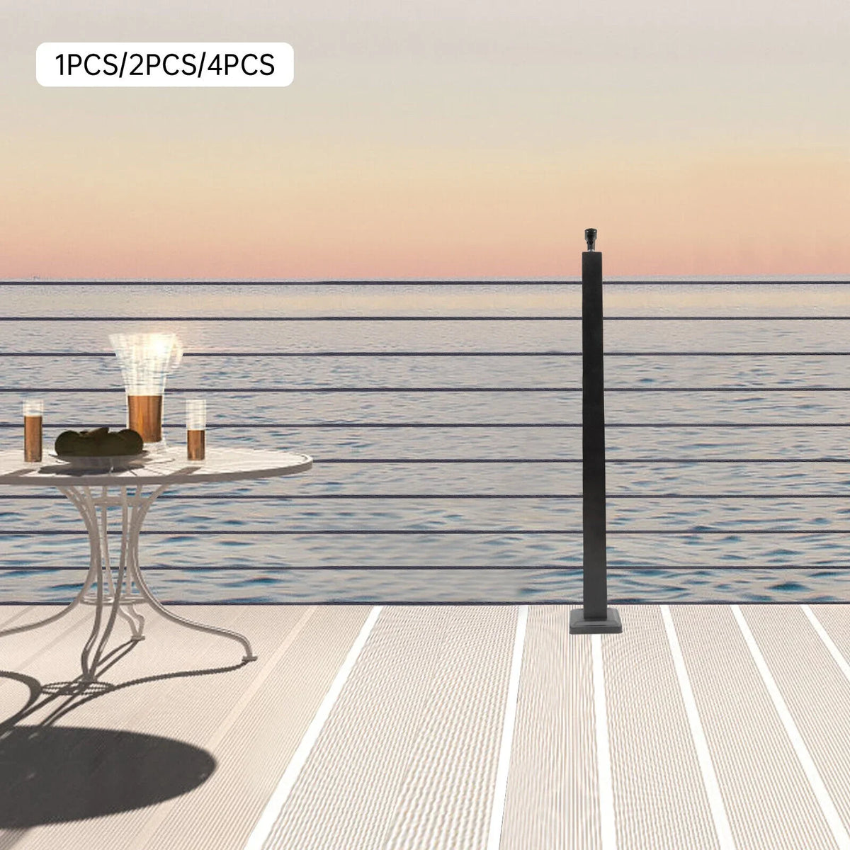Premium Premium 36"x2"x2" Cable Railing Post Adjustable Top Level drilled Post Level Line Post Top Mount Stainless Steel Black Finish Wood Concrete Level Deck - Great Deal!