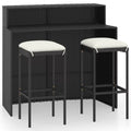 Dcenta 3 Piece Garden Bar Set Table with Storage Shelf and 2 Cushioned Stool Chairs Dining Set Black Poly Rattan for Bistro, Pub, Backyard, Terrace, Patio - Great Deal!