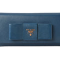 Premium Pre-Owned Prada wallet PRADA long 1MH132 BLUETTE blue SAFFIANO FIOCCO embossed leather (Good)