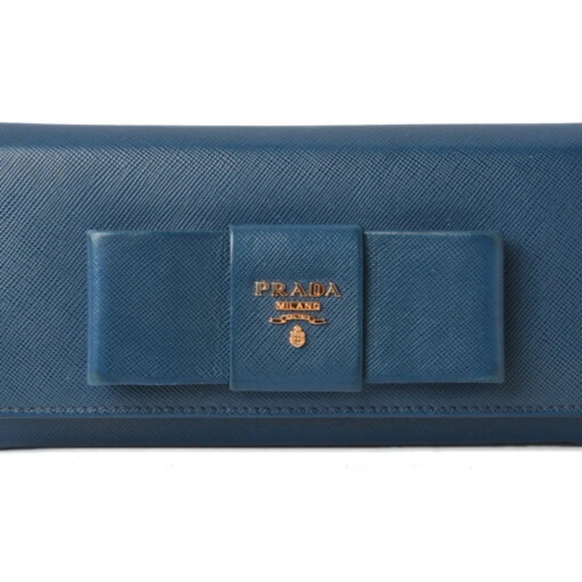 Premium Pre-Owned Prada wallet PRADA long 1MH132 BLUETTE blue SAFFIANO FIOCCO embossed leather (Good)