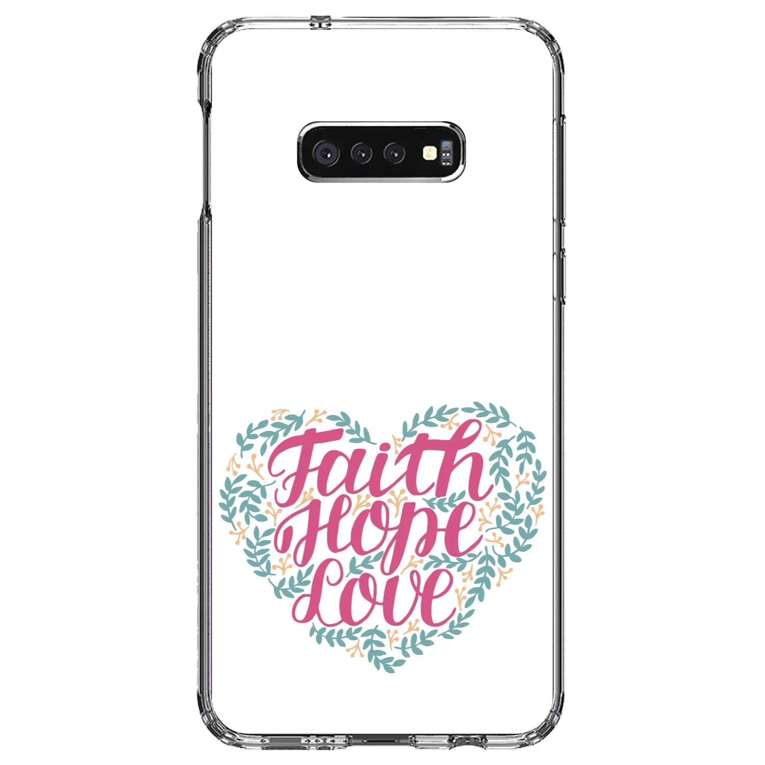 Premium DistinctInk Clear Shockproof Hybrid Case for Samsung Galaxy S10e (5.8" Screen) - TPU Bumper, Acrylic Back, Tempered Glass Screen Protector - Faith / Hope / Love - Floral - Great Deal! - Great Deal!