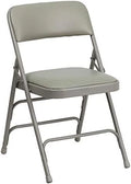 Premium 4 Pack HERCULES Series Curved Triple Braced & Double Hinged Gray Vinyl Metal Folding Chair - Great Deal!