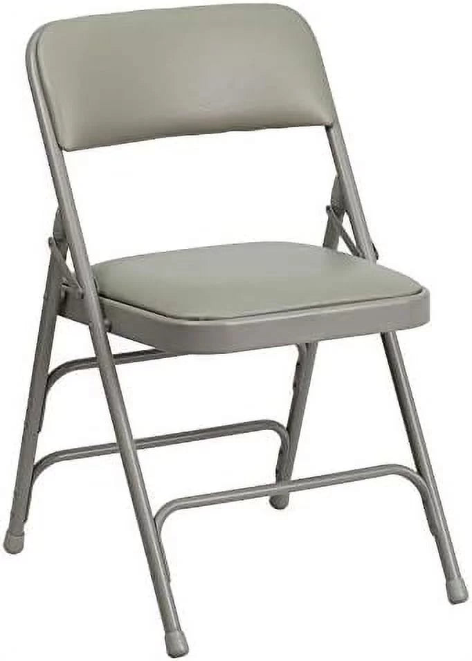 Premium 4 Pack HERCULES Series Curved Triple Braced & Double Hinged Gray Vinyl Metal Folding Chair - Great Deal!
