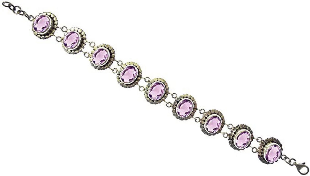 Premium Premium Genuine Purple Amethyst Gemstone Beautifully Handcrafted Ethnic Tribal Gypsy Unique Designer 925 Sterling Silver Adjustable Fashion Bracelet for Women / 7.5â to 8â Inch Length - Great Deal!