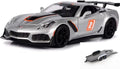 Premium Diecast Car w/Trailer - 2019 Chevy Corvette ZR1 #2, Silver - Motor Max 73785SV - 1/24 scale Diecast Model Toy Car - Great Deal!