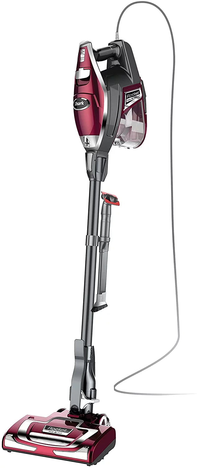 Premium Premium HV322 Rocket Pet Plus Corded Stick Vacuum with LED Headlights, XL Dust Cup, Lightweight, Perfect for Pet Hair Pickup, Converts to a Hand Vacuum, with (2) Pet Attachments, Bordeaux/Silver - Great Deal!