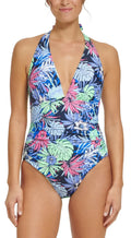 Premium Premium Tommy Hilfiger NEO MINT ALOHA FLORAL Standard Halter One-Piece Swimsuit, US 12 - Great Deal!