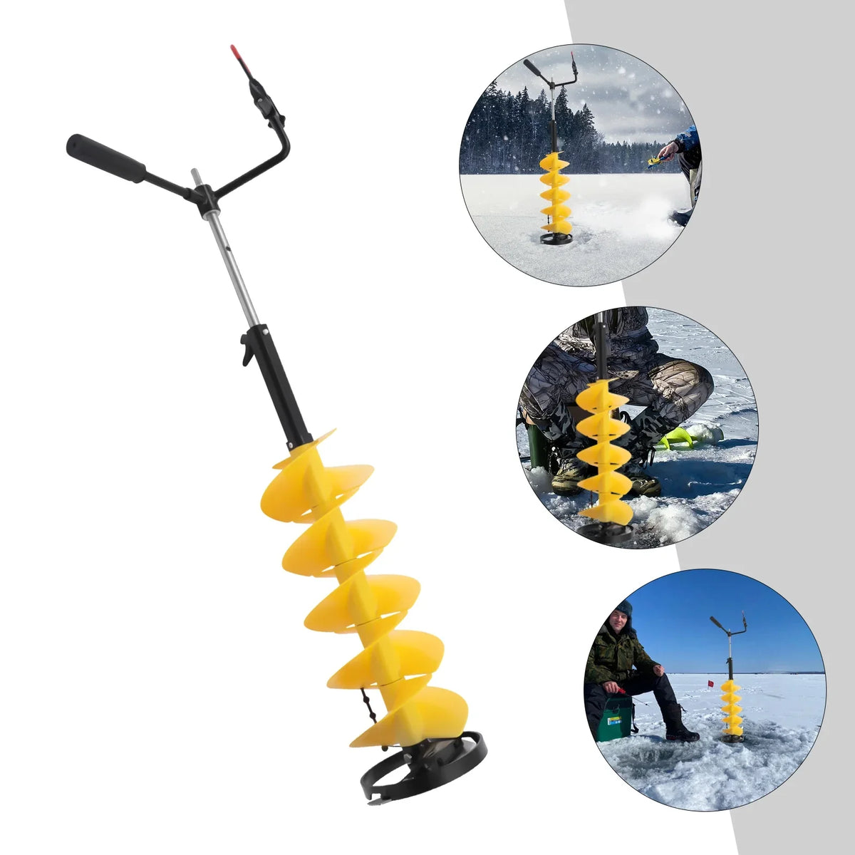 Premium Premium Miumaeov Cordless Nylon Ice Drill Auger 8" Dia. W/ICE Scoop Chipper/Universal Drill Adapter/Ice Fishing Rod Rack and 1 Set Blades - Great Deal!
